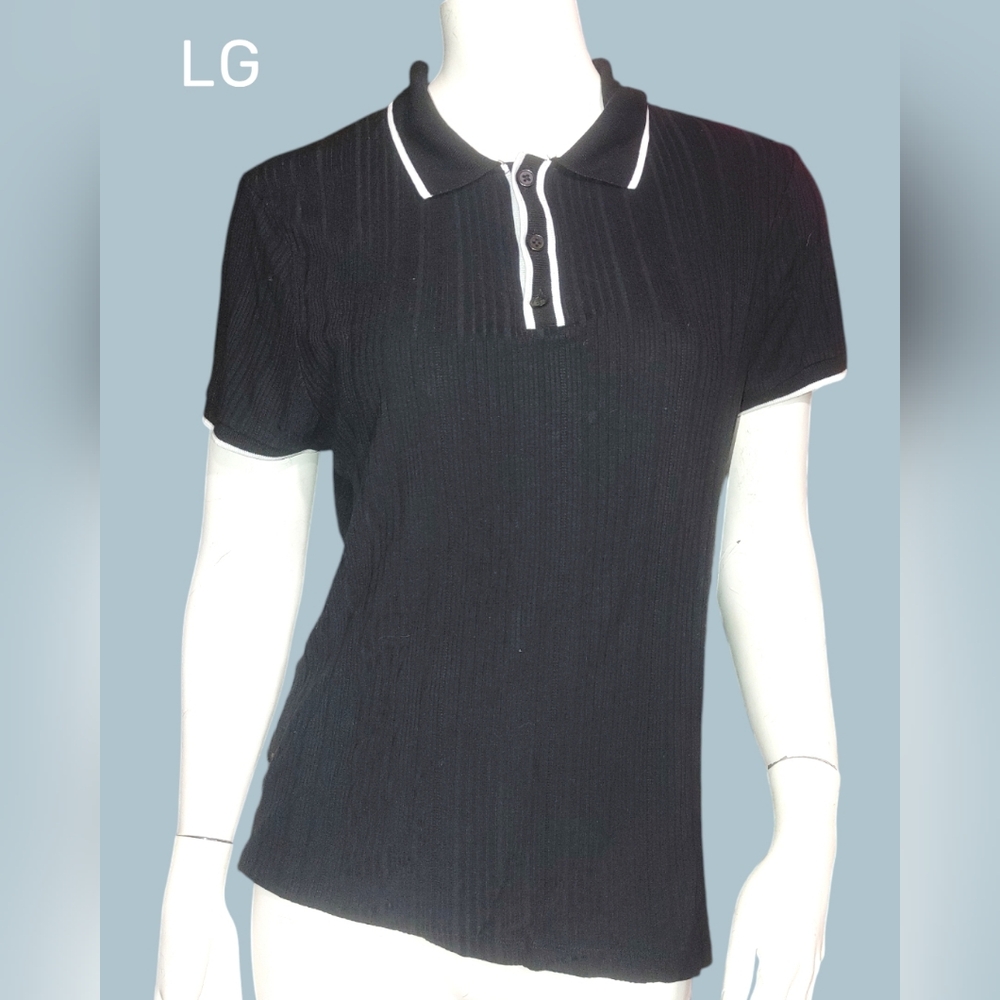 Zara Black Short Sleeve Polo Top Large